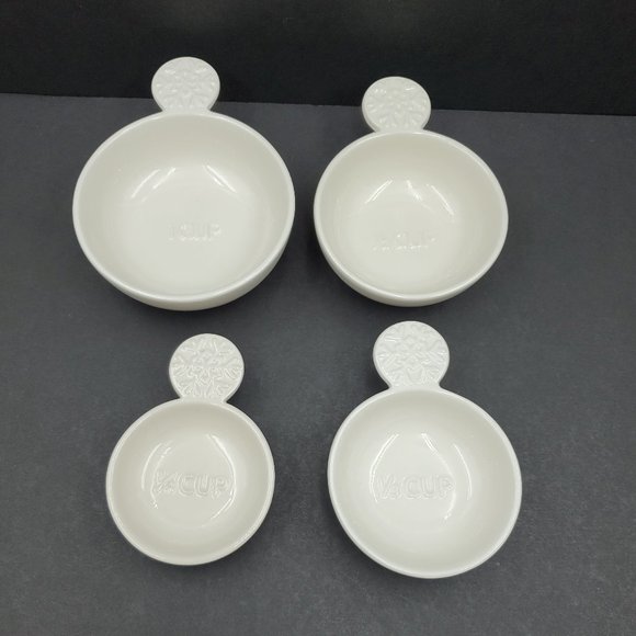Hallmark Nesting Ceramic Measuring Cups Bowls Embossed Snowflake Handles - Picture 2 of 7